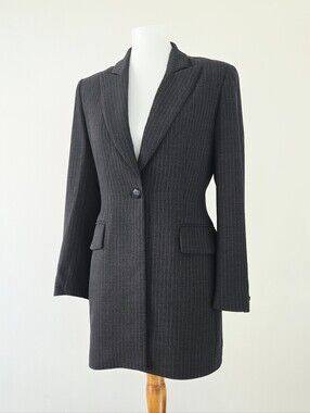 Escada vintage charcoal grey pinstripe tailored jacket Longline Blazer Size 34 S